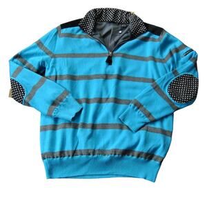 Abacus Lined Quarter Zip Sweater Blue w/ Gray Stripes Large